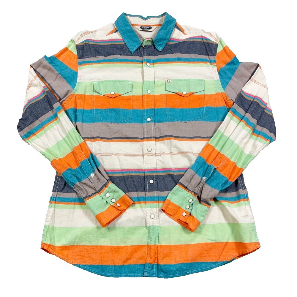 Salt Valley Western Shirt Men Large Pearl Snap Cowboy Southwestern Striped Multi